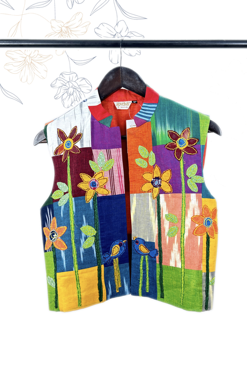Pure hand-wooven cotton patch jacket emellish with hand-crafted.